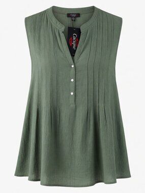 Cocomo Women's Plus Size 2X Sage Green Pintuck Sleeveless Top